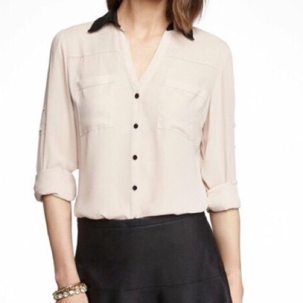Express cream portofino shirt with leather collar
